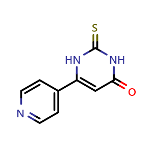 Chemical structure of 6-pyridin-4-yl-2-thioxo-2,3-dihydropyrimidin-4(1{H})-one , CAS 37039-71-7, AChemBlock AD251051