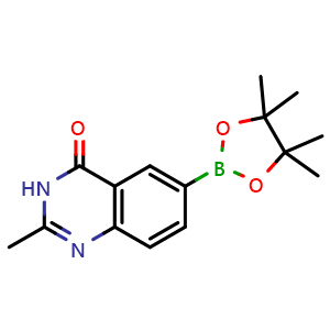 Chemical structure of 2-Methyl-6-(4,4,5,5-tetramethyl-1,3,2-dioxaborolan-2-yl)-4(3H)-quinazolinone , CAS 1491163-83-7, AChemBlock AD251063