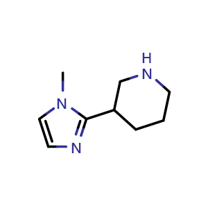 Chemical structure of 3-(1-Methyl-1H-imidazol-2-yl)piperidine , CAS 933701-83-8, AChemBlock AD251091