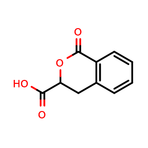 Chemical structure of 1-Oxo-3,4-dihydro-1H-isochromene-3-carboxylic acid , CAS 5762-27-6, AChemBlock AD251095