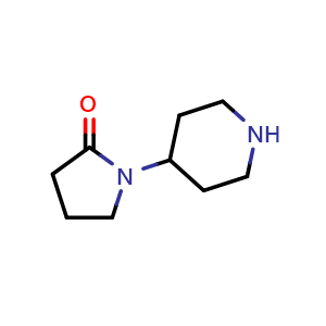 Chemical structure of 1-(4-Piperidyl)pyrrolidin-2-one , CAS 91596-61-1, AChemBlock AD251103