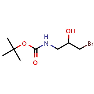 Chemical structure of 1-(Boc-amino)-3-bromo-2-propanol , CAS 636986-05-5, AChemBlock AD251132