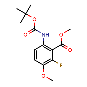 Chemical structure of Methyl 6-(tert-Butoxycarbonylamino)-2-fluoro-3-methoxy-benzoate , CAS 1821247-94-2, AChemBlock AD251147