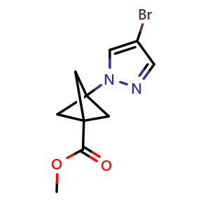 Chemical structure of Methyl 3-(4-bromopyrazol-1-yl)bicyclo[1.1.1]pentane-1-carboxylate , CAS 2417226-05-0, AChemBlock AD251151
