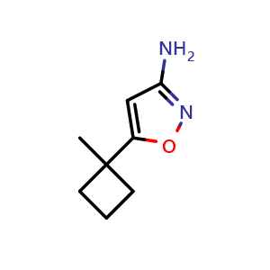 Chemical structure of 5-(1-Methylcyclobutyl)isoxazol-3-amine , CAS 1267856-49-4, AChemBlock AD251237