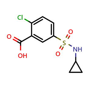 Chemical structure of 2-Chloro-5-[(cyclopropylamino)sulfonyl]benzoic acid , CAS 716358-51-9, AChemBlock AD251242