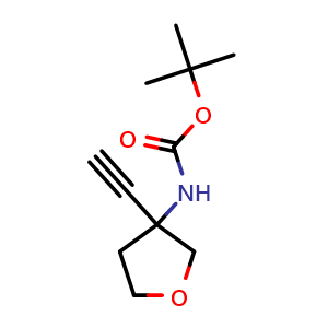 Chemical structure of N-Boc-3-ethynyltetrahydrofuran-3-amine , CAS 2228944-34-9, AChemBlock AD251247