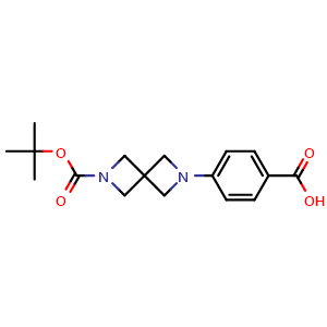 Chemical structure of 4-{6-[(tert-Butoxy)carbonyl]-2,6-diazaspiro[3.3]heptan-2-yl}benzoic acid , CAS 2222117-73-7, AChemBlock AD251266