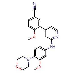 Chemical structure of 4-Methoxy-3-[2-[[3-methoxy-4-(4-morpholinyl)phenyl]amino]-4-pyridinyl]benzonitrile , CAS 1417795-25-5, AChemBlock AD251280
