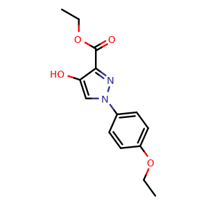 Chemical structure of Ethyl 1-(4-ethoxyphenyl)-4-hydroxy-1H-pyrazole-3-carboxylate , CAS 26502-58-9, AChemBlock AD251304