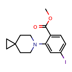 Chemical structure of methyl 2-(6-azaspiro[2.5]octan-6-yl)-4-iodo-benzoate , CAS 2600559-83-7, AChemBlock AD251325