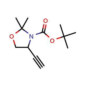 Chemical structure of 2-methylpropan-2-yl 4-ethynyl-2,2-dimethyl-1,3-oxazolidine-3-carboxylate , CAS 1087043-97-7, AChemBlock AD251326