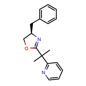 Chemical structure of (R)-4-Benzyl-2-(2-(pyridin-2-yl)propan-2-yl)-4,5-dihydrooxazole , AChemBlock AD251334
