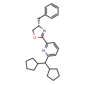 Chemical structure of (S)-4-Benzyl-2-(6-(dicyclopentylmethyl)pyridin-2-yl)-4,5-dihydrooxazole , AChemBlock AD251338