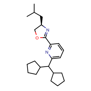 Chemical structure of (R)-2-(6-(Dicyclopentylmethyl)pyridin-2-yl)-4-isobutyl-4,5-dihydrooxazole , AChemBlock AD251340