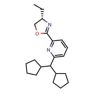 Chemical structure of (S)-2-(6-(Dicyclopentylmethyl)pyridin-2-yl)-4-ethyl-4,5-dihydrooxazole , AChemBlock AD251343