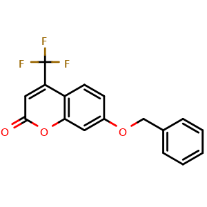 Chemical structure of 7-Benzyloxy-4-(trifluoromethyl)coumarin , CAS 220001-53-6, AChemBlock AD251391