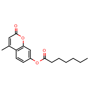 Chemical structure of 4-Methylumbelliferyl heptanoate , CAS 18319-92-1, AChemBlock AD251507