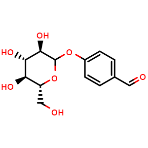 Chemical structure of p-Hydroxybenzaldehyde glucoside , CAS 26993-16-8, AChemBlock AD251514