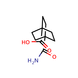 Chemical structure of Bicyclo[2.2.2]octane-1-carboxylic acid, 4-(aminocarbonyl)- , CAS 1160591-75-2, AChemBlock AD251524