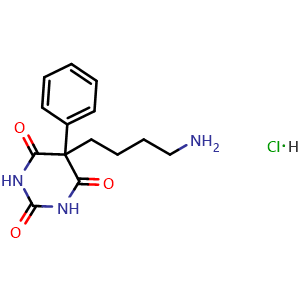 Chemical structure of 2,4,6(1H,3H,5H)-Pyrimidinetrione, 5-(4-aminobutyl)-5-phenyl-, hydrochloride , CAS 42240-88-0, AChemBlock AD251539