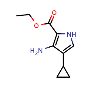 Chemical structure of Ethyl 3-amino-4-cyclopropyl-1h-pyrrole-2-carboxylate , CAS 1236764-04-7, AChemBlock AD251565
