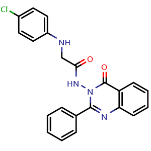 Chemical structure of 2-[(4-Chlorophenyl)amino]-N-(4-oxo-2-phenyl-3(4H)-quinazolinyl)acetamide , CAS 908804-52-4, AChemBlock AD251568