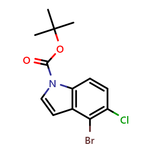 Chemical structure of tert-Butyl 4-bromo-5-chloro-1H-indole-1-carboxylate , CAS 1191028-42-8, AChemBlock AD251570