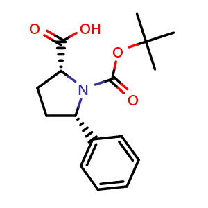 Chemical structure of (2R,5S)-Boc-5-phenylpyrrolidine-2-carboxylic acid , CAS 158706-46-8, AChemBlock AD251593