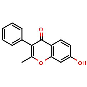 Chemical structure of 7-Hydroxy-2-methyl-3-phenyl-chromen-4-one , CAS 2859-88-3, AChemBlock AD251603