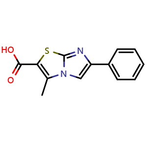 Chemical structure of 3-methyl-6-phenylimidazo[2,1-{b}][1,3]thiazole-2-carboxylic acid , CAS 446829-85-2, AChemBlock AD251606