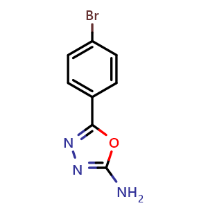 Chemical structure of 5-(4-Bromo-phenyl)-[1,3,4]oxadiazol-2-ylamine , CAS 33621-62-4, AChemBlock AD251628