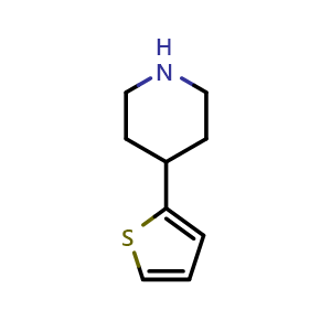 Chemical structure of 4-(thiophen-2-yl)piperidine , CAS 198334-38-2, AChemBlock AD251632