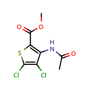 Chemical structure of methyl 4,5-dichloro-3-acetamidothiophene-2-carboxylate , CAS 632356-39-9, AChemBlock AD251636