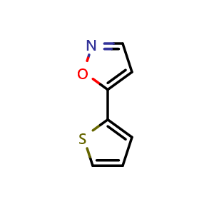 Chemical structure of 5-(thiophen-2-yl)-1,2-oxazole , CAS 138716-44-6, AChemBlock AD251643