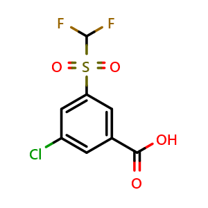 Chemical structure of 3-chloro-5-difluoromethanesulfonylbenzoic acid , CAS 2592405-50-8, AChemBlock AD251647