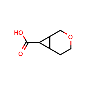 Chemical structure of 3-oxabicyclo[4.1.0]heptane-7-carboxylic acid , CAS 1559792-34-5, AChemBlock AD251654
