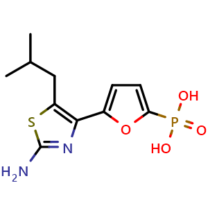 Chemical structure of [5-(2-amino-5-isobutyl-1,3-thiazol-4-yl)-2-furyl]phosphonic acid , CAS 261365-11-1, AChemBlock AD251655