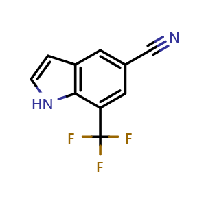 Chemical structure of 7-Trifluoromethyl-1H-indole-5-carbonitrile , AChemBlock AD251686