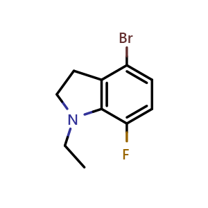 Chemical structure of 1-Ethyl-4-Bromo-7-fluoro-indoline , AChemBlock AD251690