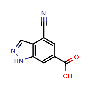 Chemical structure of 4-Cyano-1H-indazole-6-carboxylic acid , AChemBlock AD251701