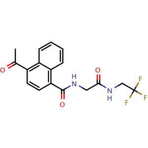Chemical structure of 4-acetyl-N-{2-oxo-2-[(2,2,2-trifluoroethyl)amino]ethyl}-1-naphthylamide , CAS 1125812-54-5, AChemBlock AD251725