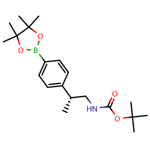 Chemical structure of 2-methylpropan-2-yl {[(2R)-2-[4-(4,4,5,5-tetramethyl-1,3,2-dioxaborolan-2-yl)phenyl]propyl]amino}methanoate , CAS 1338544-01-6, AChemBlock AD251744