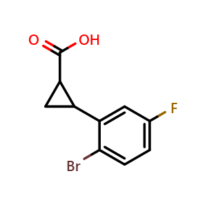 Chemical structure of 2-(2-bromo-5-fluorophenyl)cyclopropane-1-carboxylic acid , CAS 939410-89-6, AChemBlock AD251747