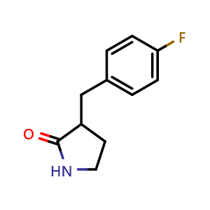 Chemical structure of 3-[(4-fluorophenyl)methyl]tetrahydropyrrol-2-one , CAS 1013658-08-6, AChemBlock AD251760