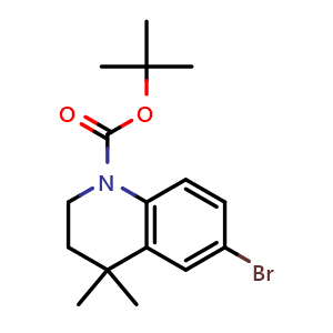 Chemical structure of 2-methylpropan-2-yl 6-bromo-4,4-dimethyl-1,2,3,4-tetrahydroquinoline-1-carboxylate , CAS 263550-60-3, AChemBlock AD251771