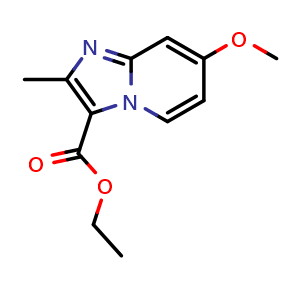 Chemical structure of ethyl 7-methoxy-2-methylimidazo[1,2-a]pyridine-3-carboxylate , CAS 854515-82-5, AChemBlock AD251772