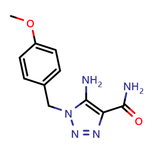 Chemical structure of 5-amino-1-[(4-methoxyphenyl)methyl]-1,2,3-triazole-4-carboxamide , CAS 133992-53-7, AChemBlock AD251786