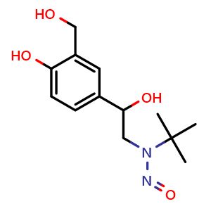 Chemical structure of 2-(hydroxymethyl)-4-{1-hydroxy-2-[(2-methylprop-2-yl)(nitroso)amino]ethyl}phenol , CAS 2919946-71-5, AChemBlock AD251793
