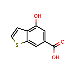 Chemical structure of 4-Hydroxybenzo[b]thiophene-6-carboxylic acid , CAS 33880-31-8, AChemBlock AD251797